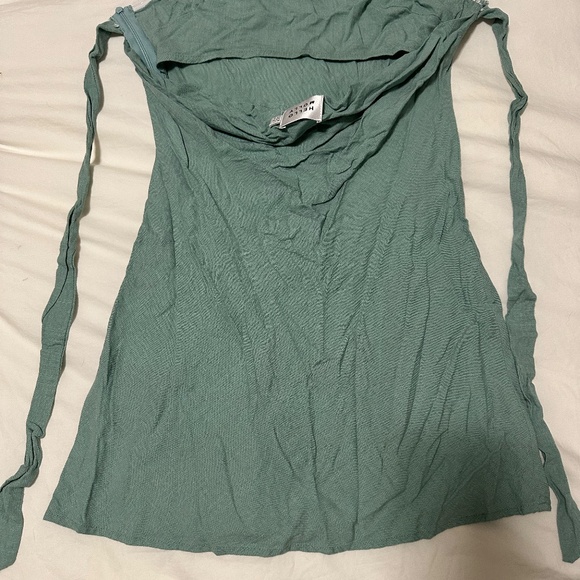 Warmer Now Strapless Linen Mini Dress in Sage - Picture 3 of 4